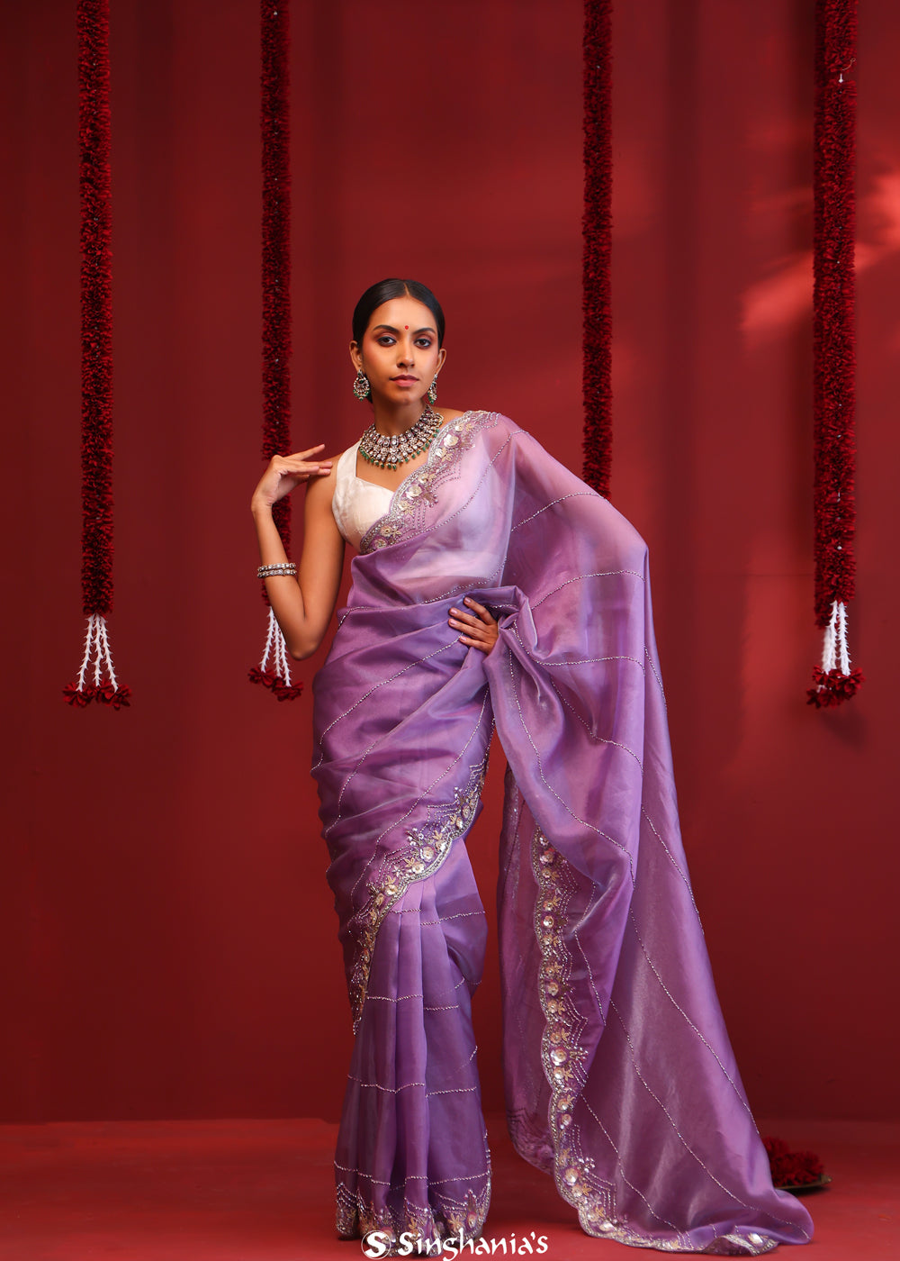 Fuchsia Blue Handcrafted Organza Saree