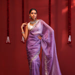 Fuchsia Blue Handcrafted Organza Saree