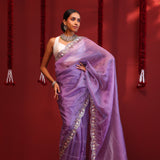 Fuchsia Blue Handcrafted Organza Saree