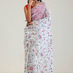 Vivid White Jaali Crafted Organza Saree