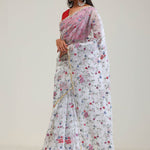 Vivid White Jaali Crafted Organza Saree