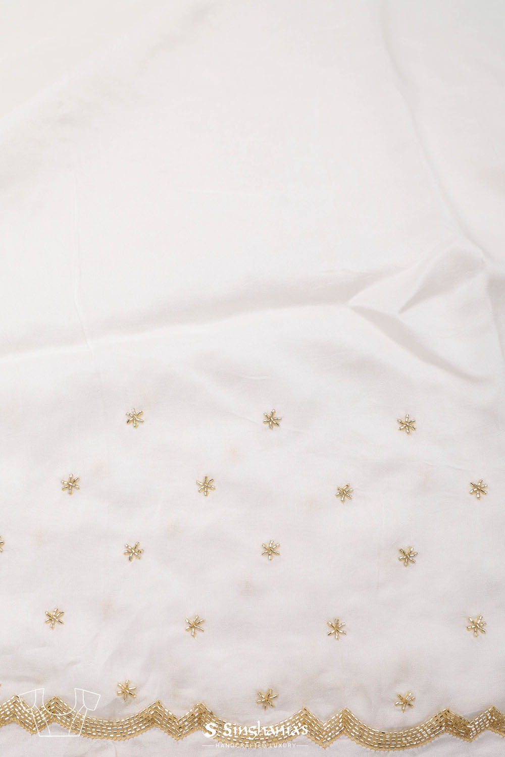 Vivid White Jaali Crafted Organza Saree