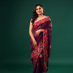 Byzantium Purple Georgette Saree With Floral Embroidery
