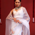 Bright White Handcrafted Organza Saree