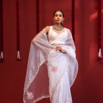 Bright White Handcrafted Organza Saree