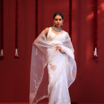 Bright White Handcrafted Organza Saree