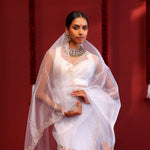 Bright White Handcrafted Organza Saree