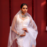 Bright White Handcrafted Organza Saree