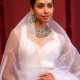 Bright White Handcrafted Organza Saree