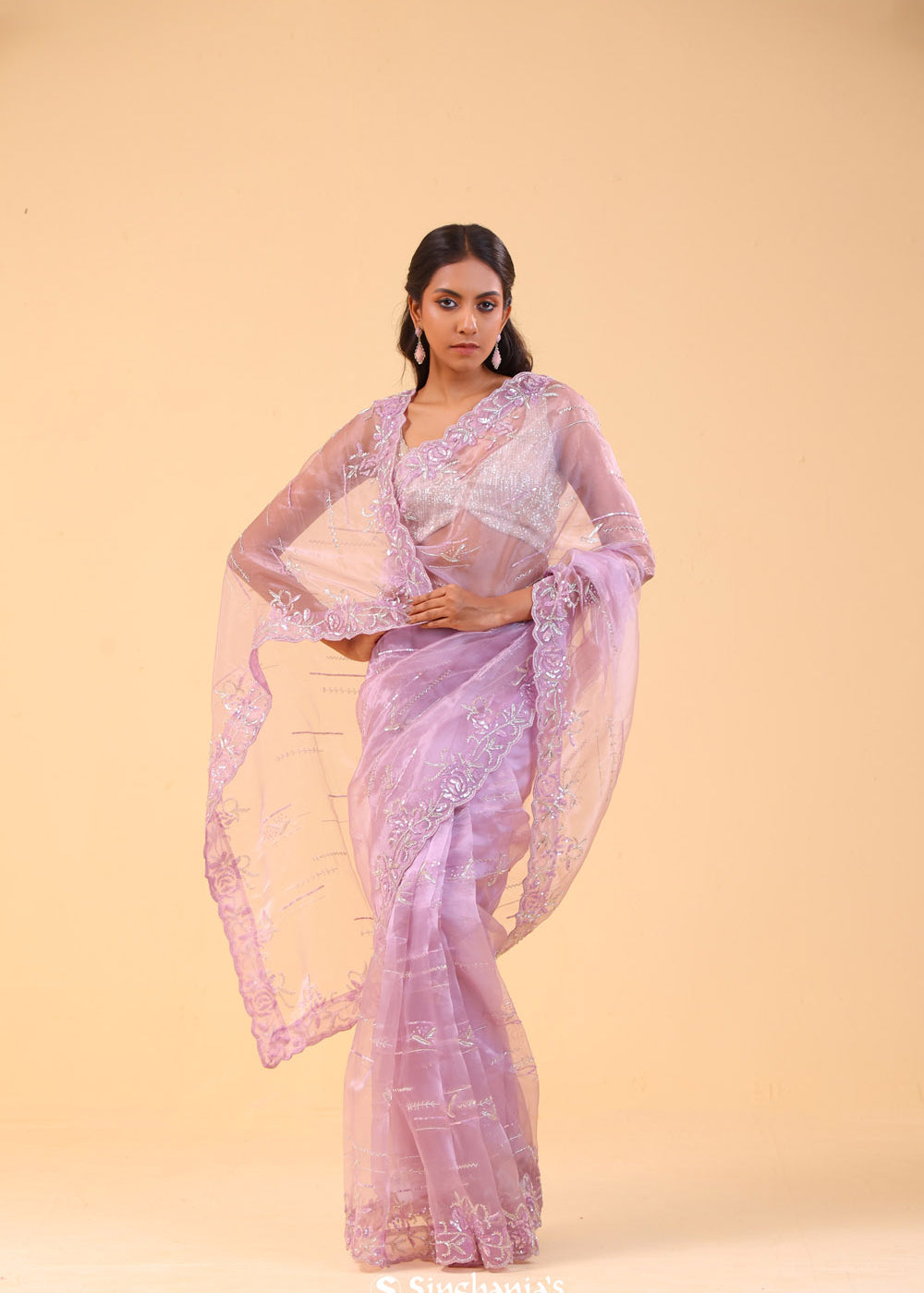 Lilac Purple Tissue Handcrafted Saree