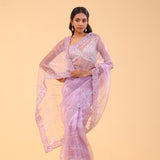 Lilac Purple Tissue Handcrafted Saree