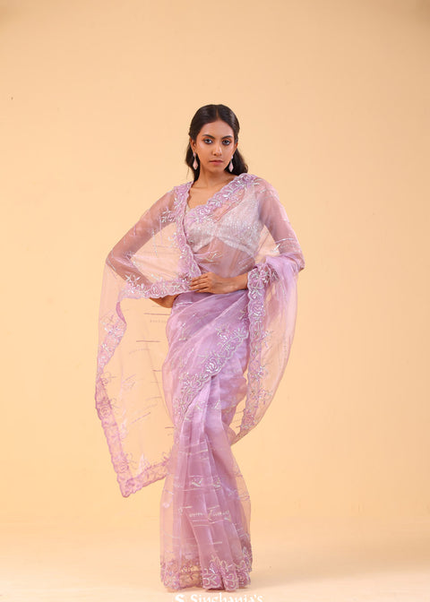 <img> Lilac Purple Tissue Handcrafted Saree