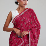 Rubine Red Crafted Organza Saree