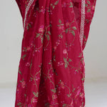 Rubine Red Crafted Organza Saree
