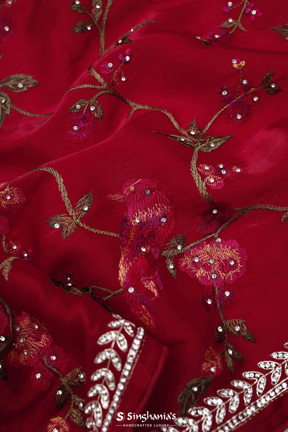 Rubine Red Crafted Organza Saree