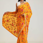 Amber Yellow Jaali Crafted Organza Saree