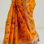 Amber Yellow Jaali Crafted Organza Saree