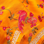 Amber Yellow Jaali Crafted Organza Saree