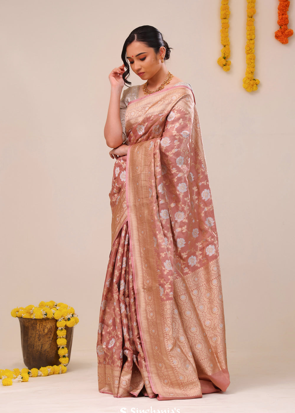 Baby Pink Jaal Banarasi Silk Saree