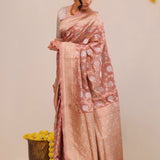 Baby Pink Jaal Banarasi Silk Saree