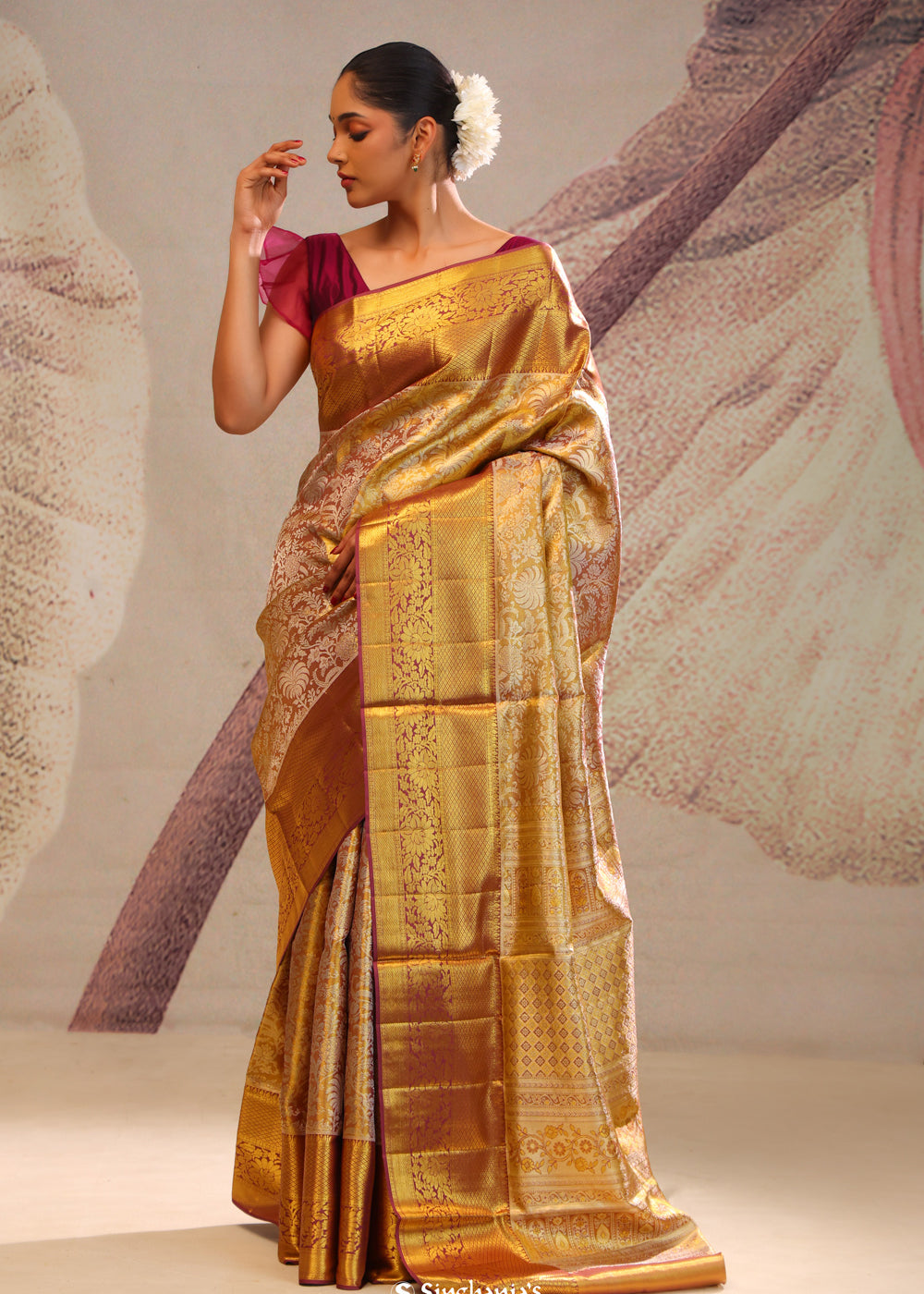 Autumn Gold Jaal Kanjivaram Silk Saree