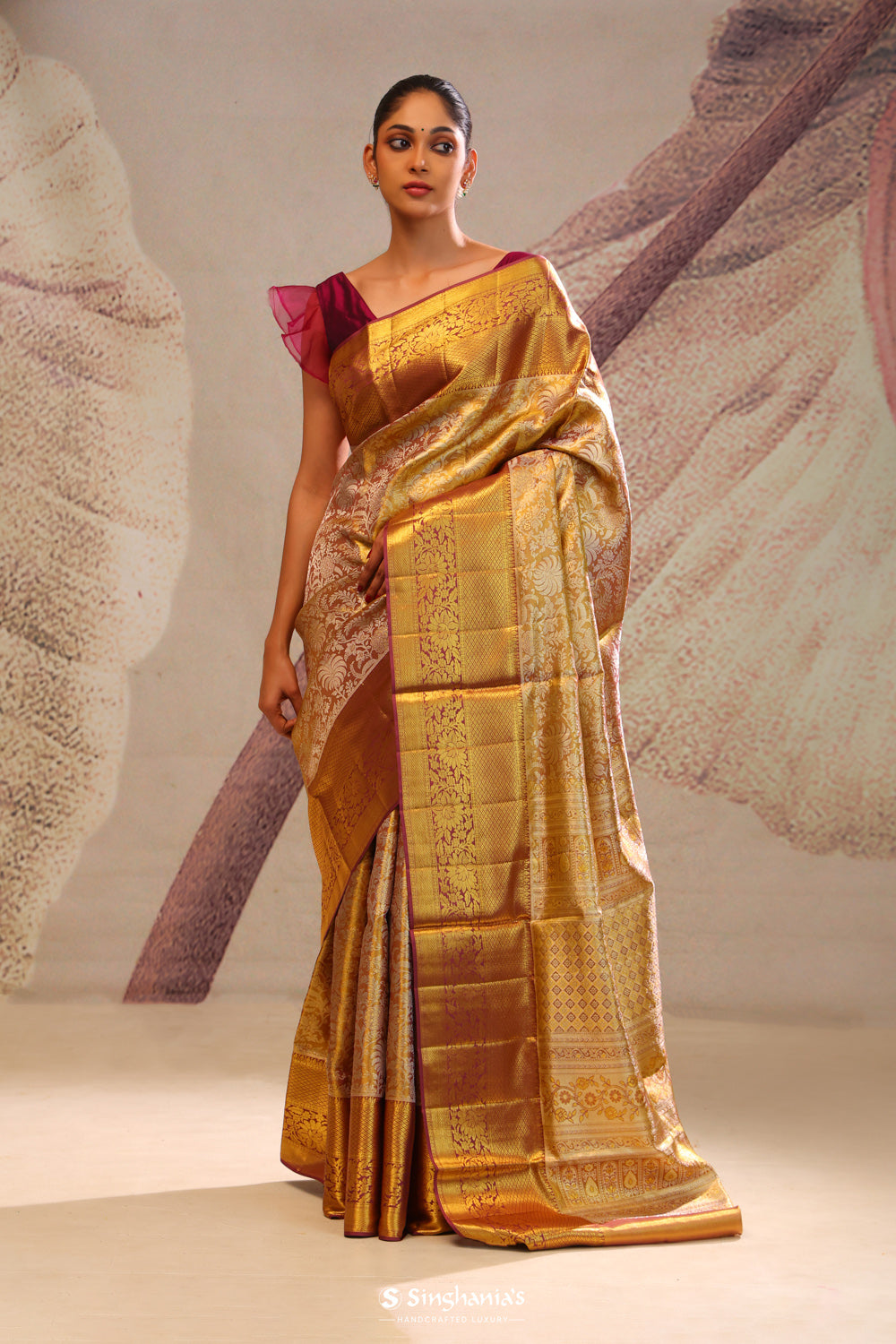 Autumn Gold Jaal Kanjivaram Silk Saree