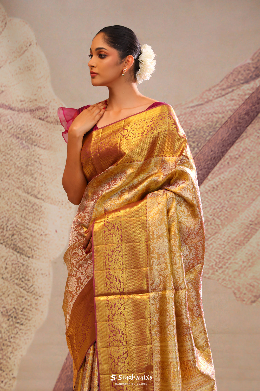 Autumn Gold Jaal Kanjivaram Silk Saree
