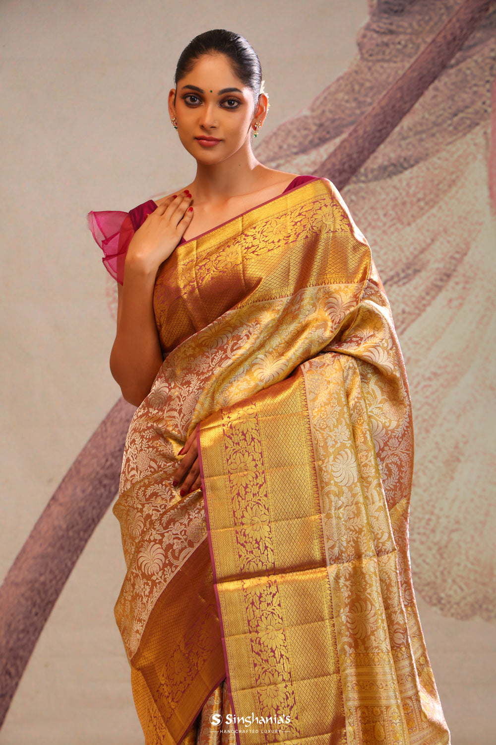 Autumn Gold Jaal Kanjivaram Silk Saree