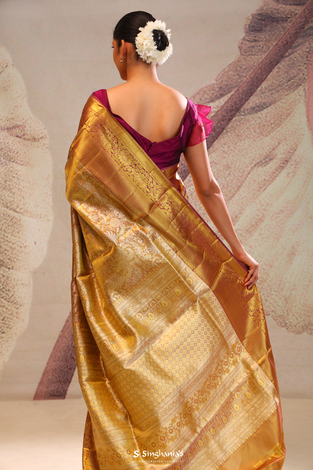 Autumn Gold Jaal Kanjivaram Silk Saree