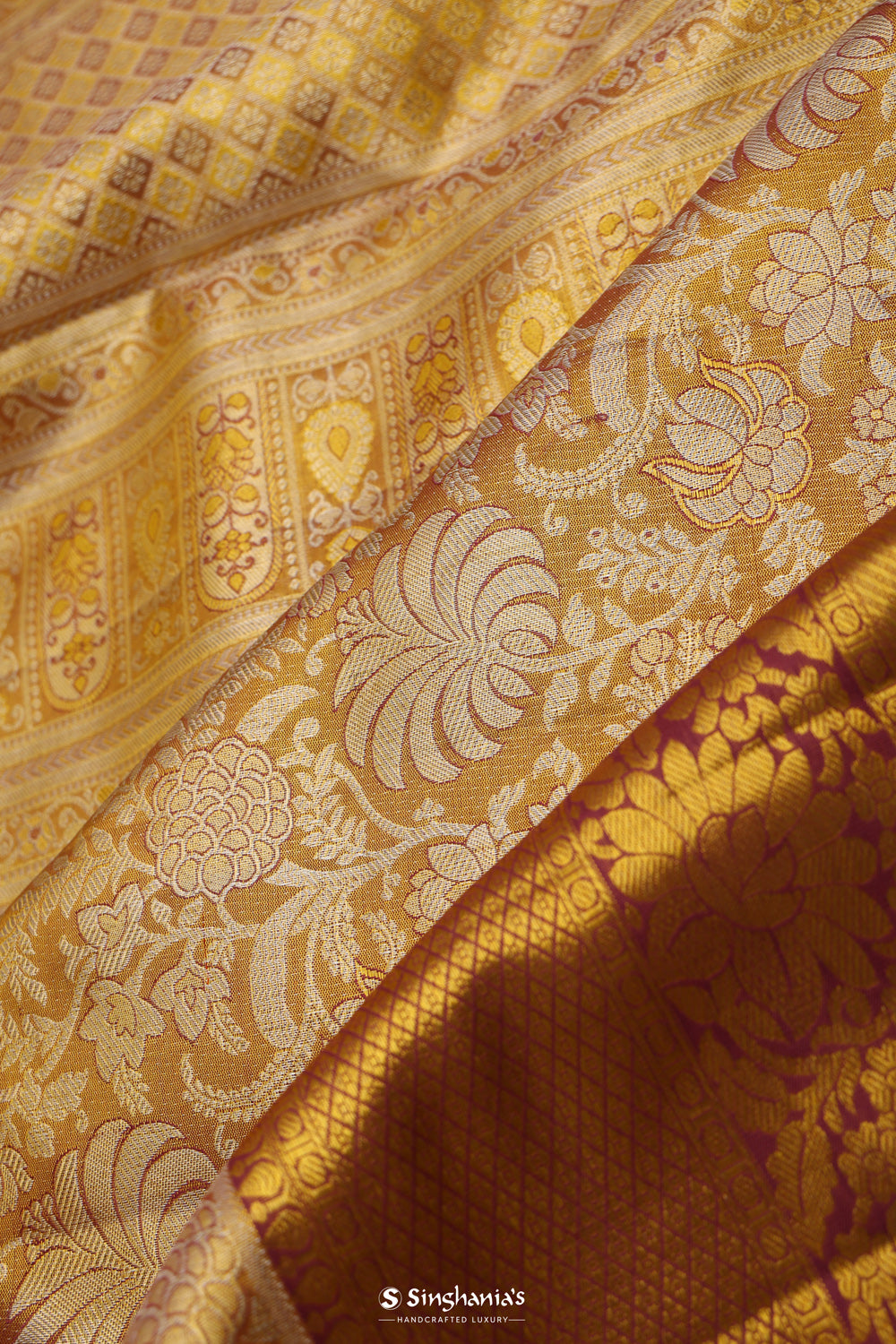 Autumn Gold Jaal Kanjivaram Silk Saree