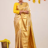 Light Gold Floral Jaal Kanjivaram Silk Saree