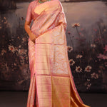 Sweet Pink Kanjivaram Silk Saree With Florals