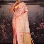 Sweet Pink Kanjivaram Silk Saree With Florals
