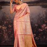 Sweet Pink Kanjivaram Silk Saree With Florals