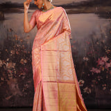 Sweet Pink Kanjivaram Silk Saree With Florals