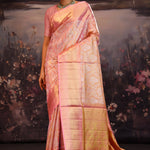 Sweet Pink Kanjivaram Silk Saree With Florals