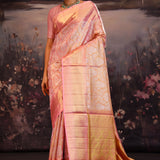 Sweet Pink Kanjivaram Silk Saree With Florals