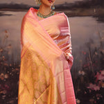 Sweet Pink Kanjivaram Silk Saree With Florals