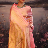 Sweet Pink Kanjivaram Silk Saree With Florals