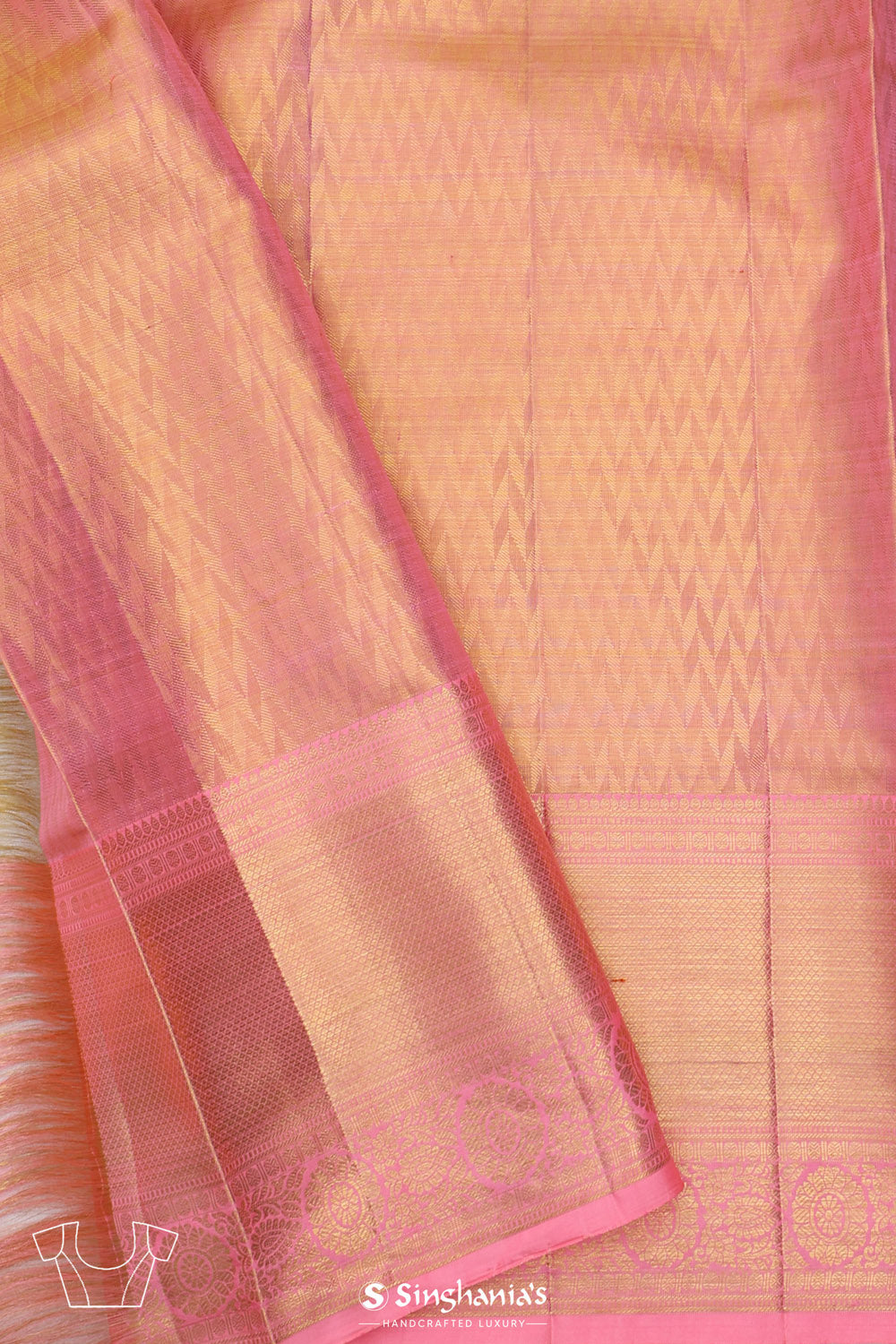 Sweet Pink Kanjivaram Silk Saree With Florals