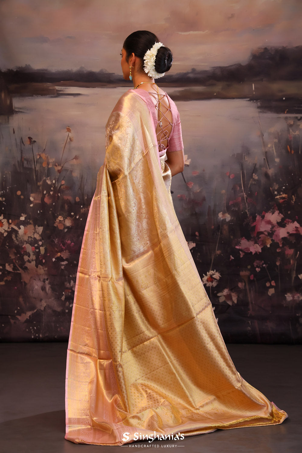 Champagne Gold Jaal Kanjivaram Silk Saree