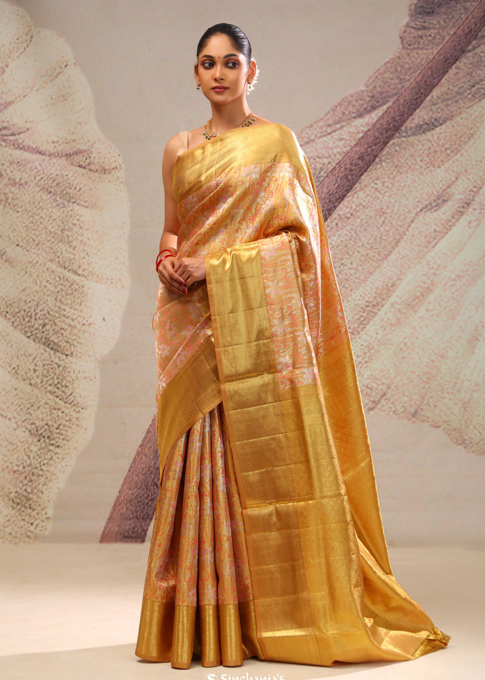 Sunset Gold Heritage Kanjivaram Silk Saree