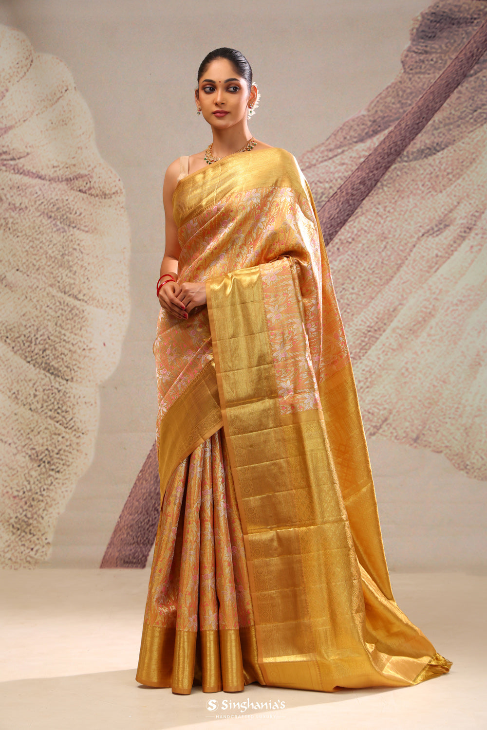 Sunset Gold Heritage Kanjivaram Silk Saree