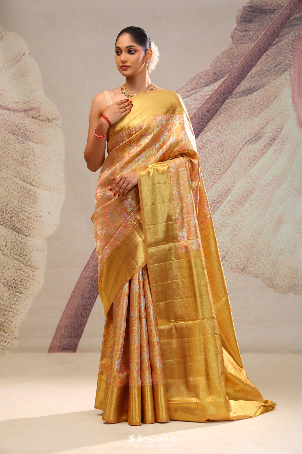 Sunset Gold Heritage Kanjivaram Silk Saree