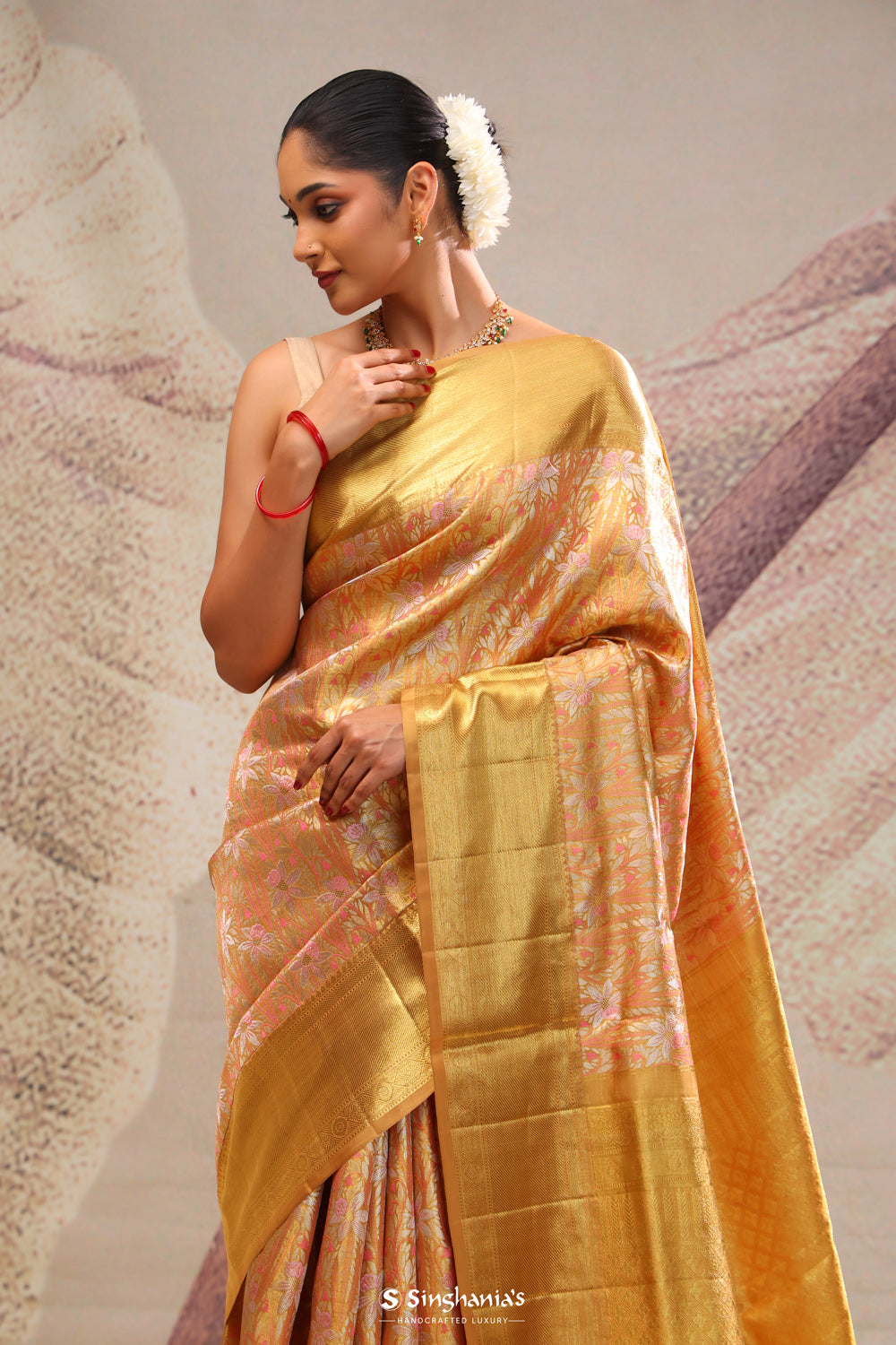 Sunset Gold Heritage Kanjivaram Silk Saree