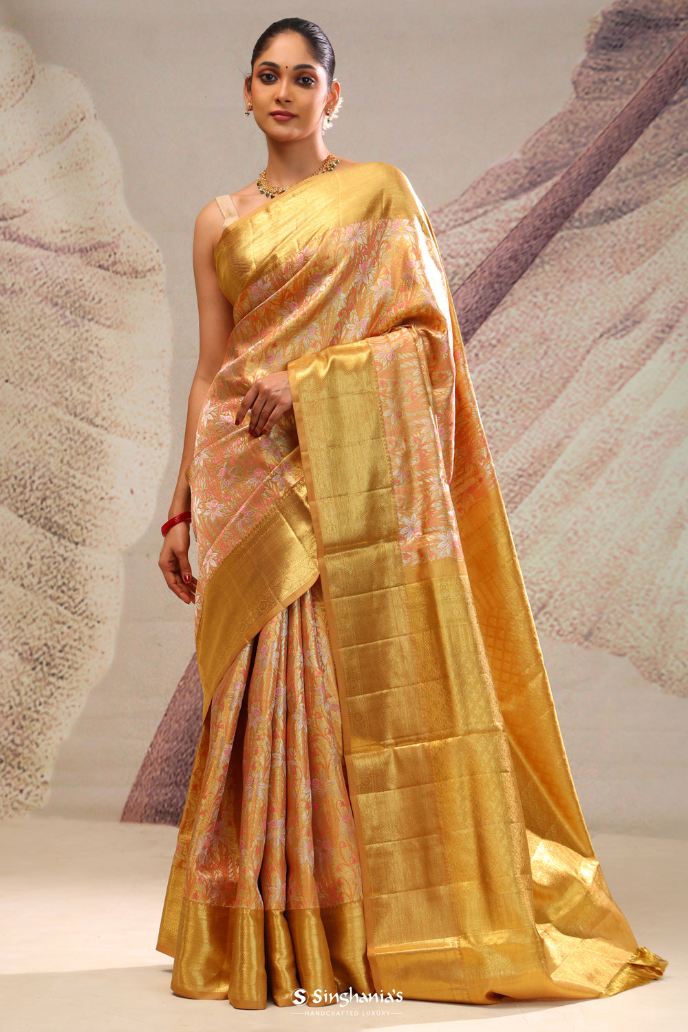 Sunset Gold Heritage Kanjivaram Silk Saree