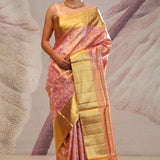 Malibu Peach Jaal Kanjivaram Silk Saree