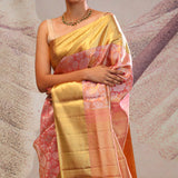 Malibu Peach Jaal Kanjivaram Silk Saree