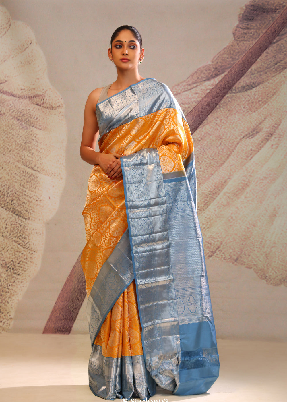 Carrot Orange Heritage Kanjivaram Silk Saree
