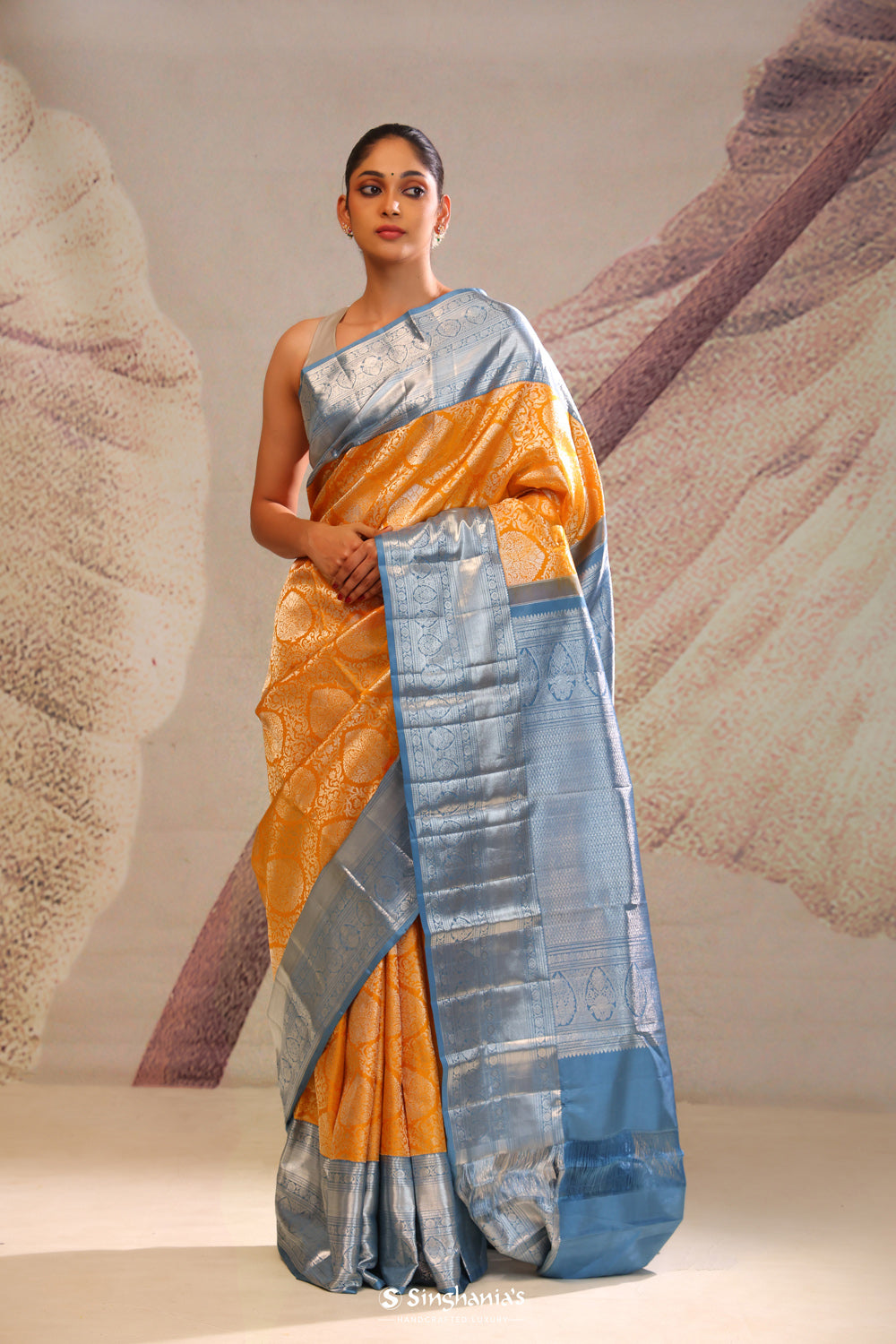 <img> Carrot Orange Heritage Kanjivaram Silk Saree